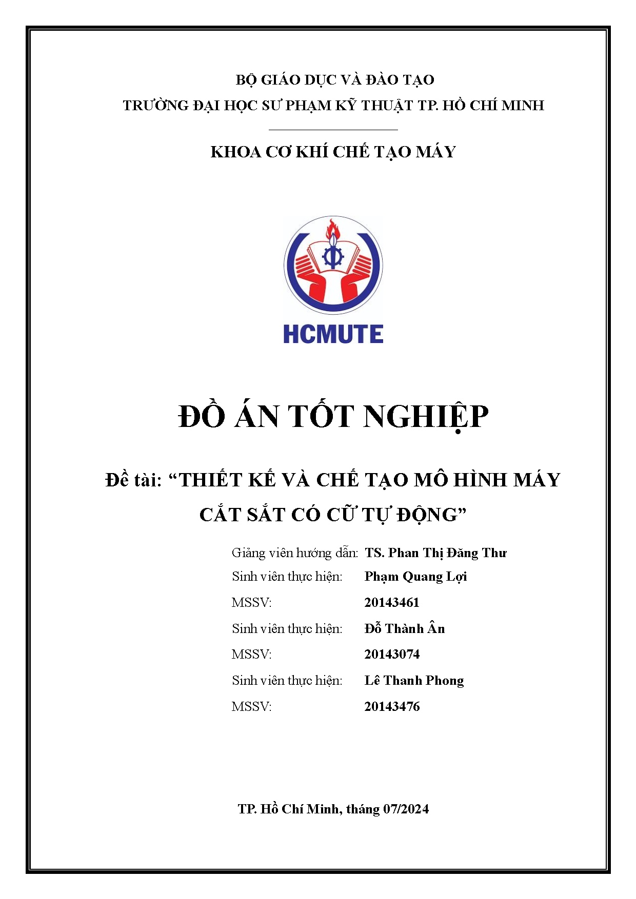 Đồ án tốt nghiệp - Thiết kế và chế tạo mô hình máy cắt sắt có cữ tự động