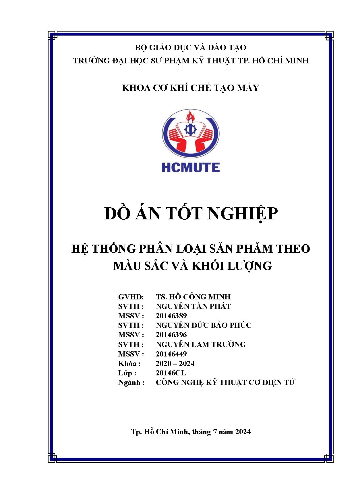 Đồ án tốt nghiệp - Hệ thống phân loại sản phẩm theo màu sắc và khối lượng