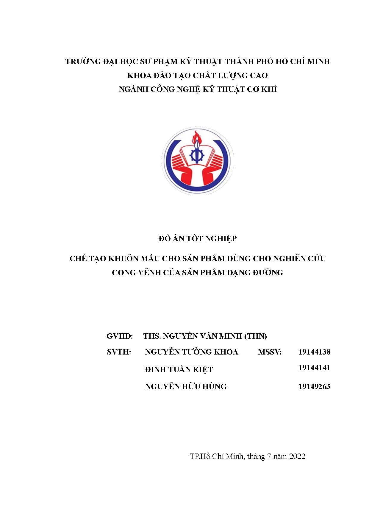 Đồ án tốt nghiệp - Chế tạo khuôn mẫu cho sản phẩm dùng cho nghiên cứu cong vênh sản phẩm dạng đường