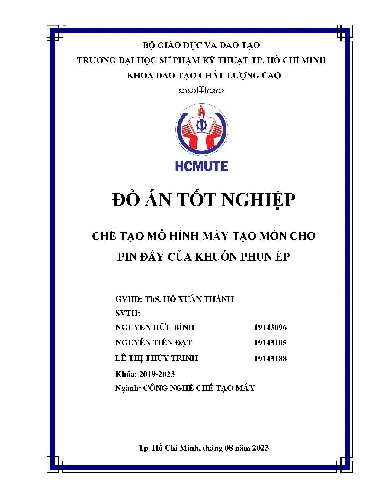 Đồ án tốt nghiệp - Chế tạo mô hình máy tạo mòn cho pin đẩy của khuôn phun ép