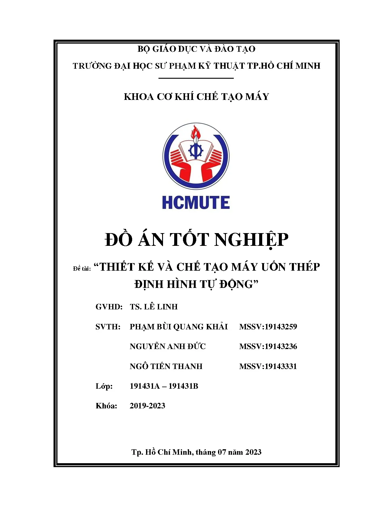 Đồ án tốt nghiệp - Thiết kế và chế tạo máy uốn thép định hình tự động