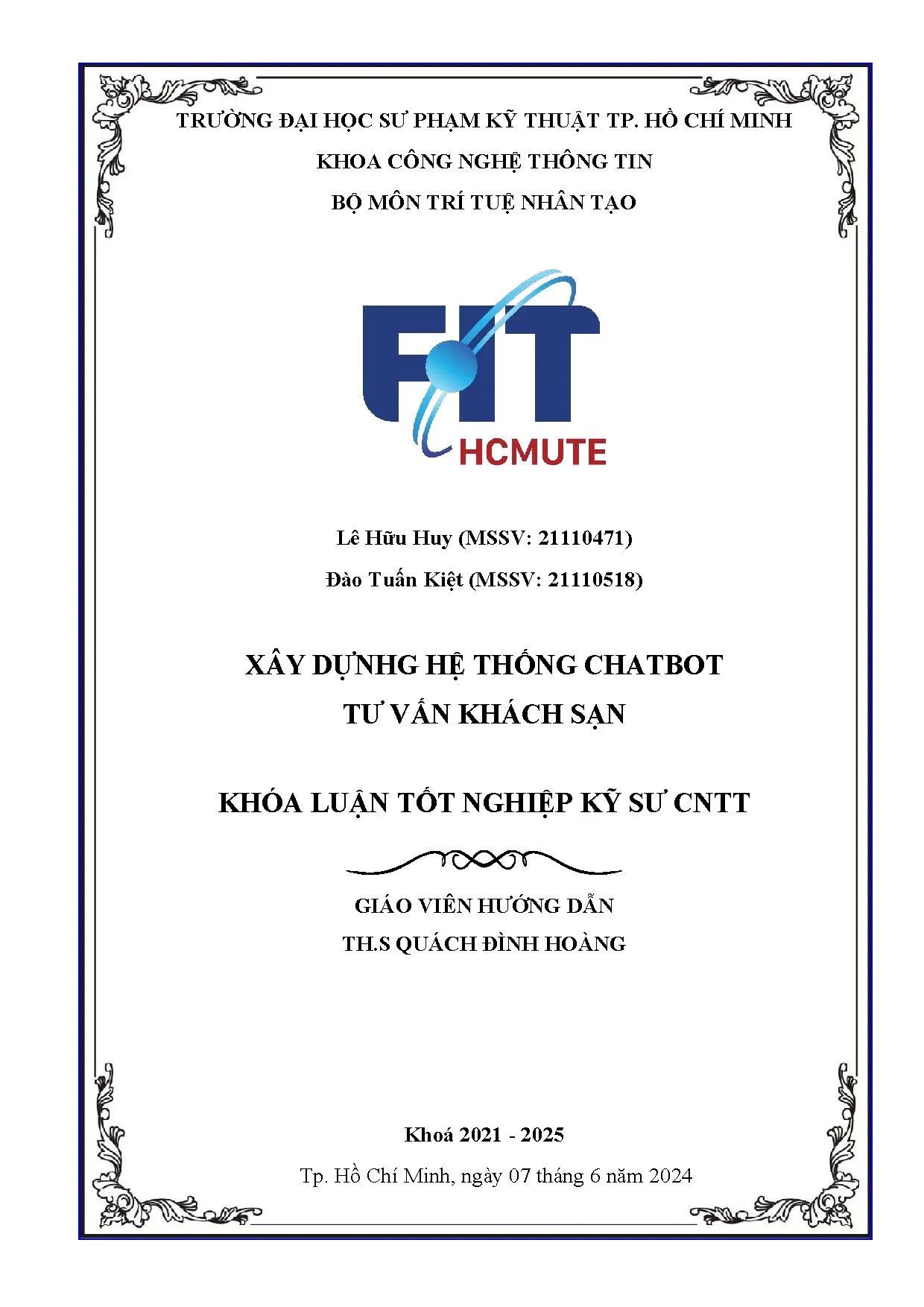 Đồ án tốt nghiệp - Xây dụng hệ thống Chatbot tư vấn khách sạn