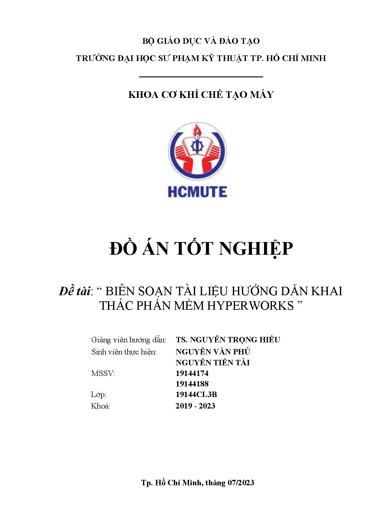 Đồ án tốt nghiệp - Biên soạn tài liệu hướng dẫn khai thác phần mềm hyperworks