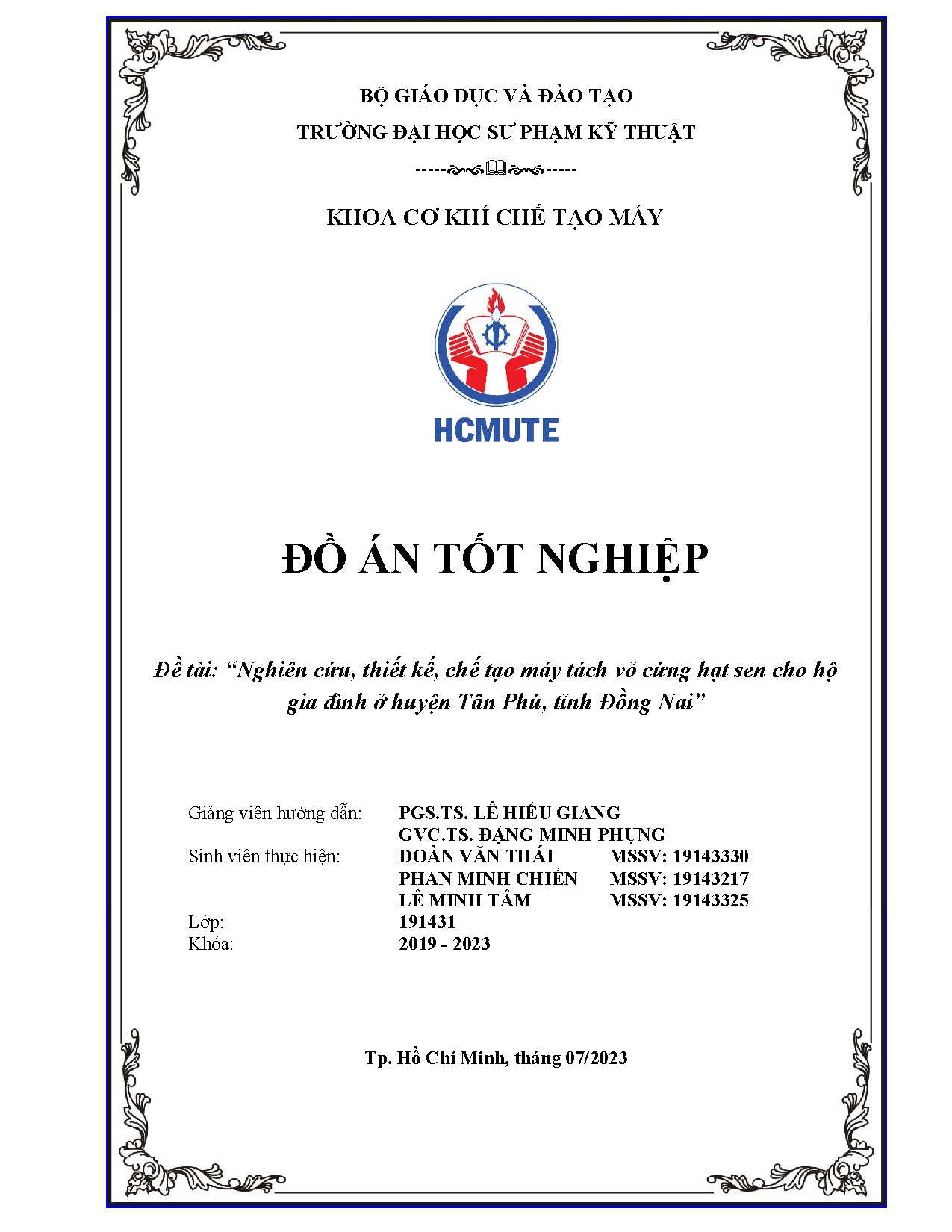 Đồ án tốt nghiệp - Nghiên cứu, thiết kế, chế tạo máy tách vỏ cứng hạt sen cho hộ gia đình ở HTPTĐN