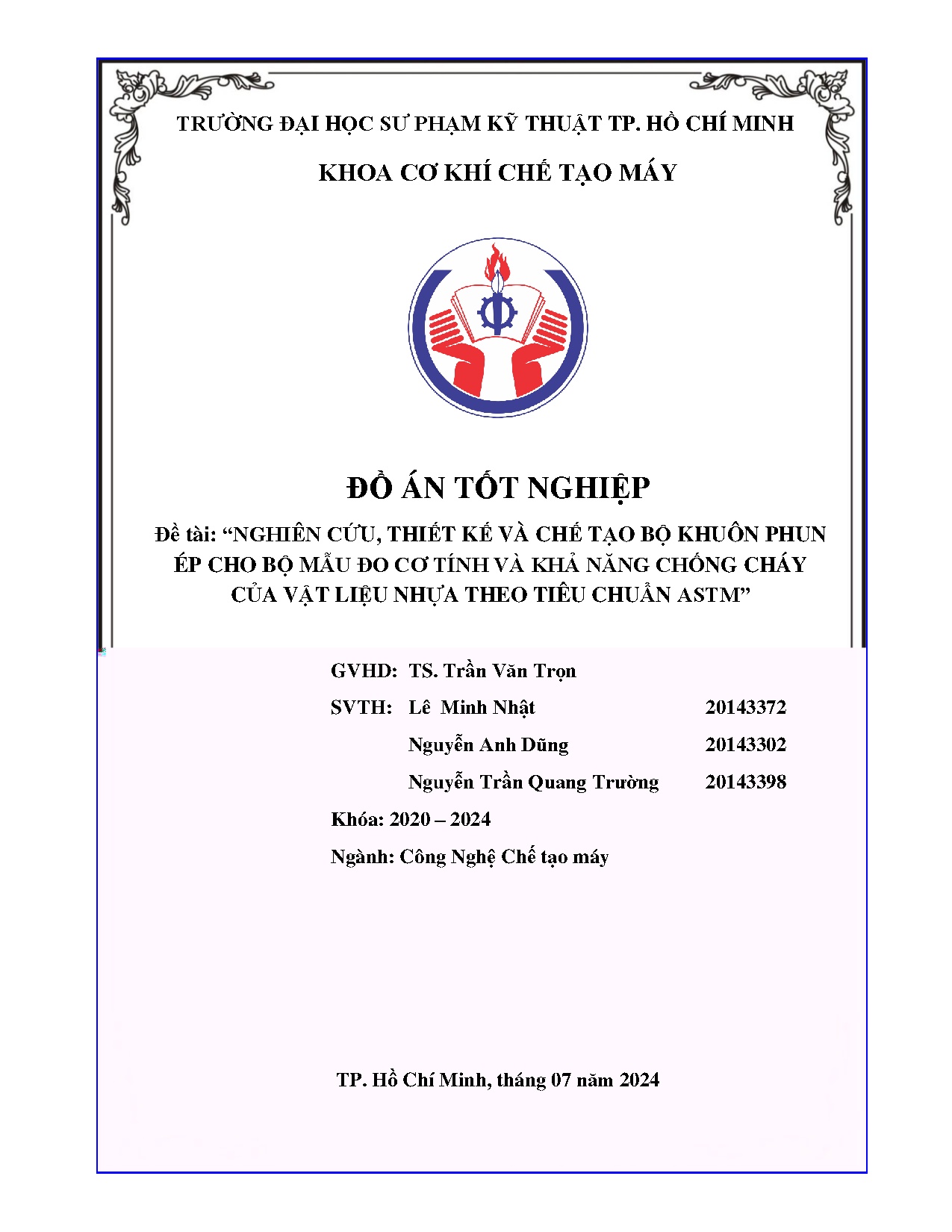 Đồ án tốt nghiệp - Nghiên cứu, thiết kế và chế tạo bộ khuôn phun ép cho bộ mẫu đo cơ TVKNCCCVLNTTCA