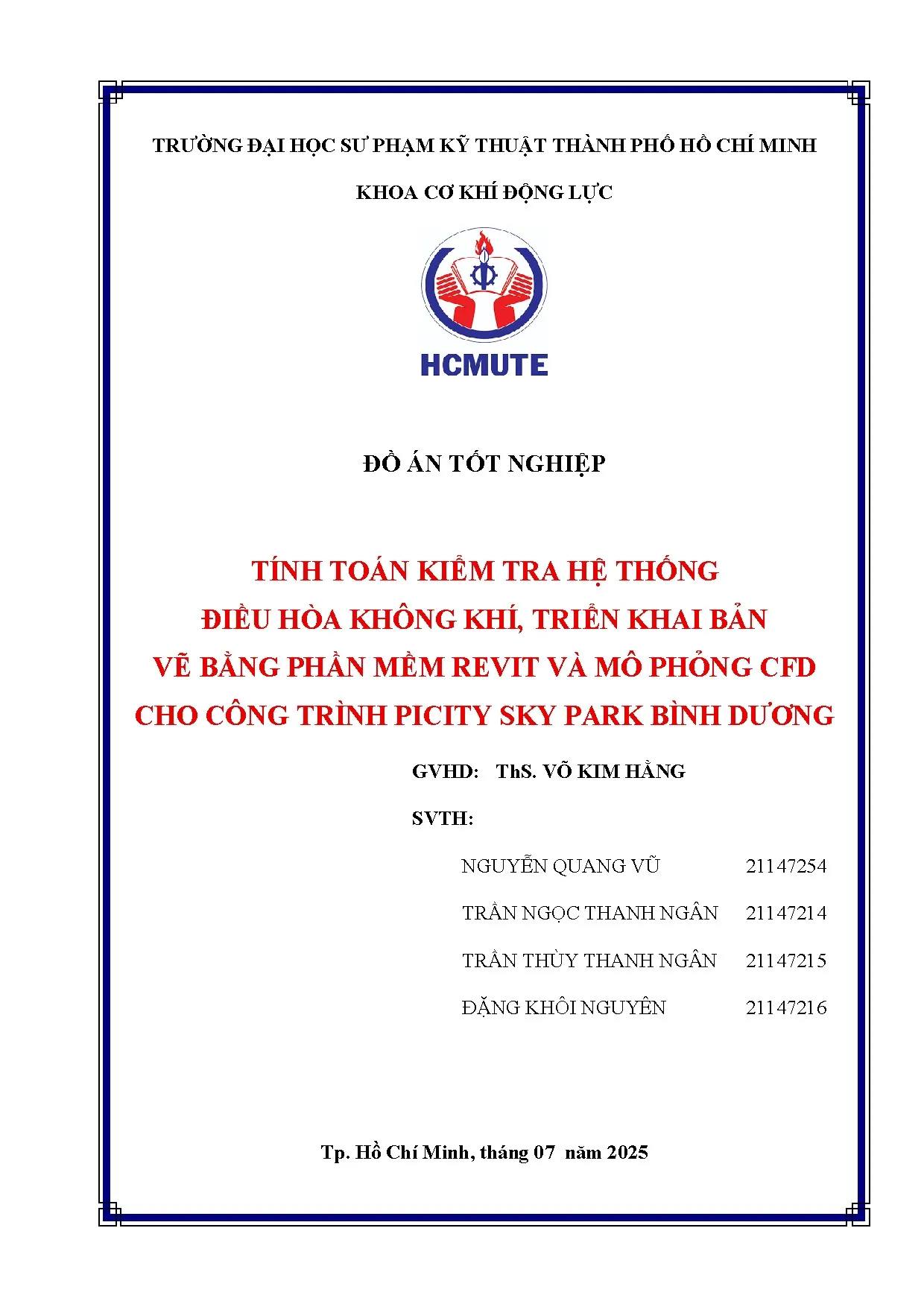 Đồ án tốt nghiệp - Tính toán kiểm tra hệ thống điều hòa không khí, triển khai bản VBPMRVMPCCCTPSPBD