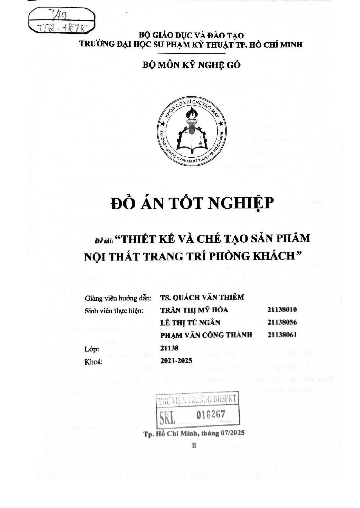 Đồ án tốt nghiệp - Thiết kế và chế tạo sản phẩm nội thất trang trí phòng khách.