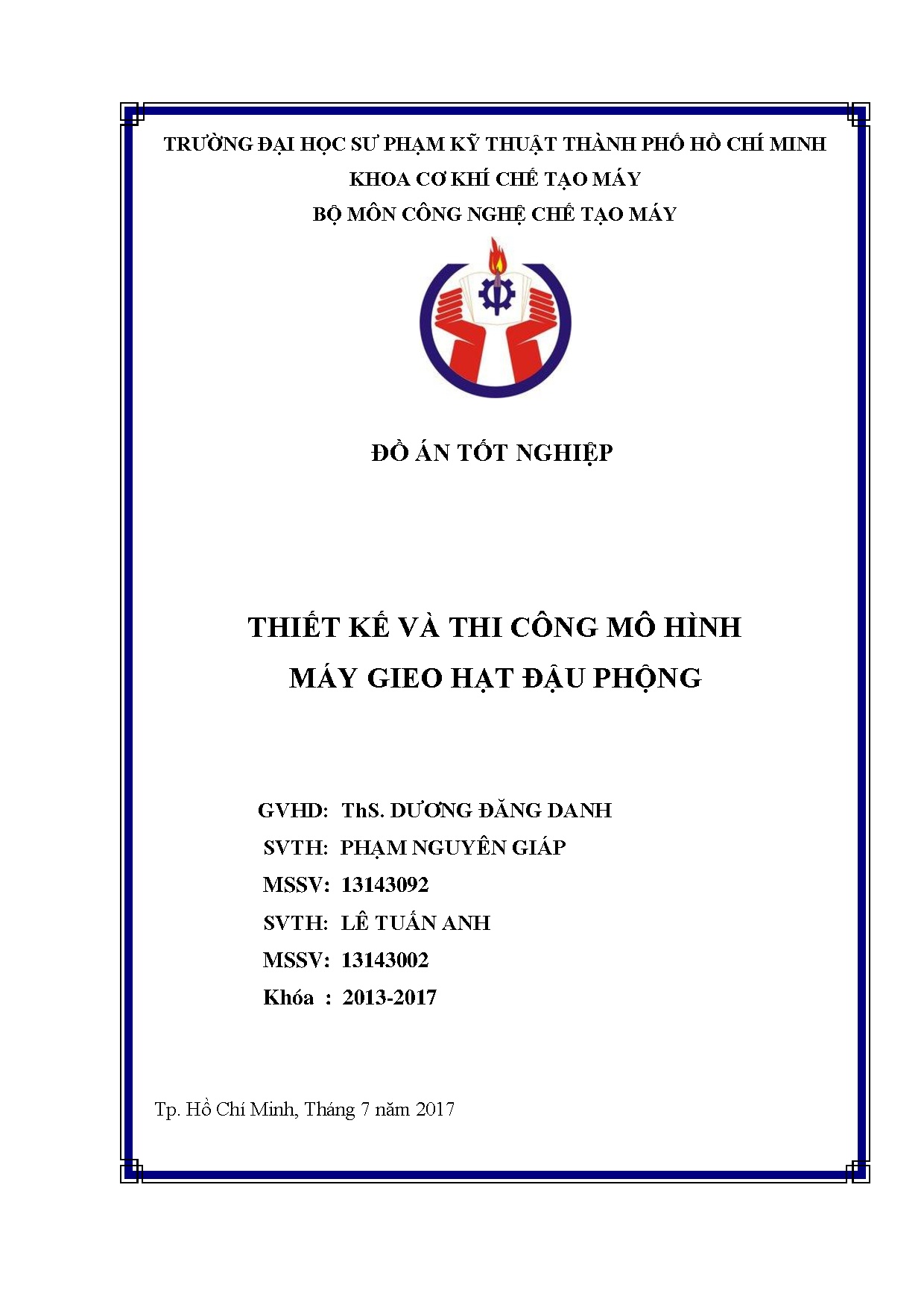 Đồ án tốt nghiệp - Thiết kế và thi công mô hình máy gieo hạt đậu phộng
