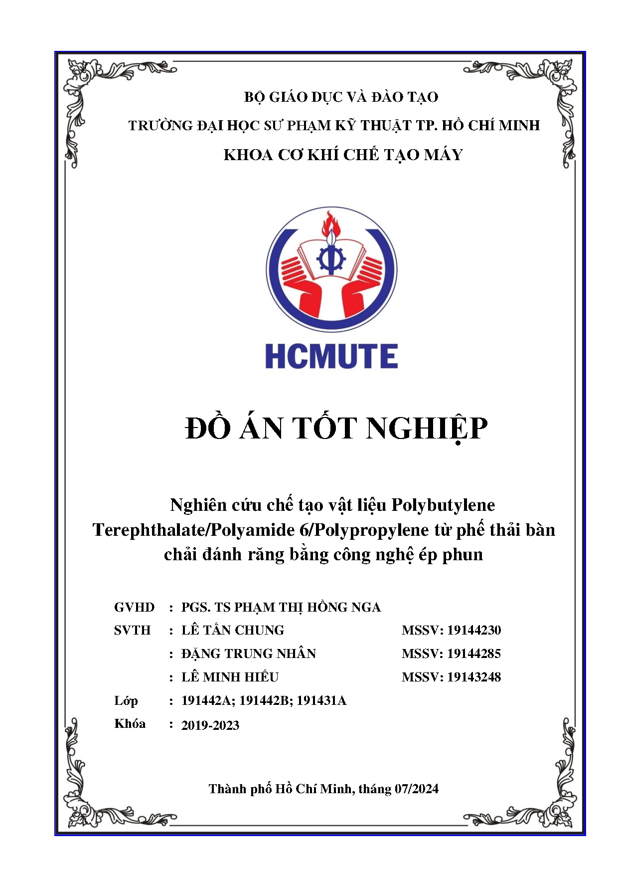 Đồ án tốt nghiệp - Nghiên cứu chế tạo vật liệu Polybutylene Terephthalate/Polyamide 6 TPTBCĐRBCNÉP