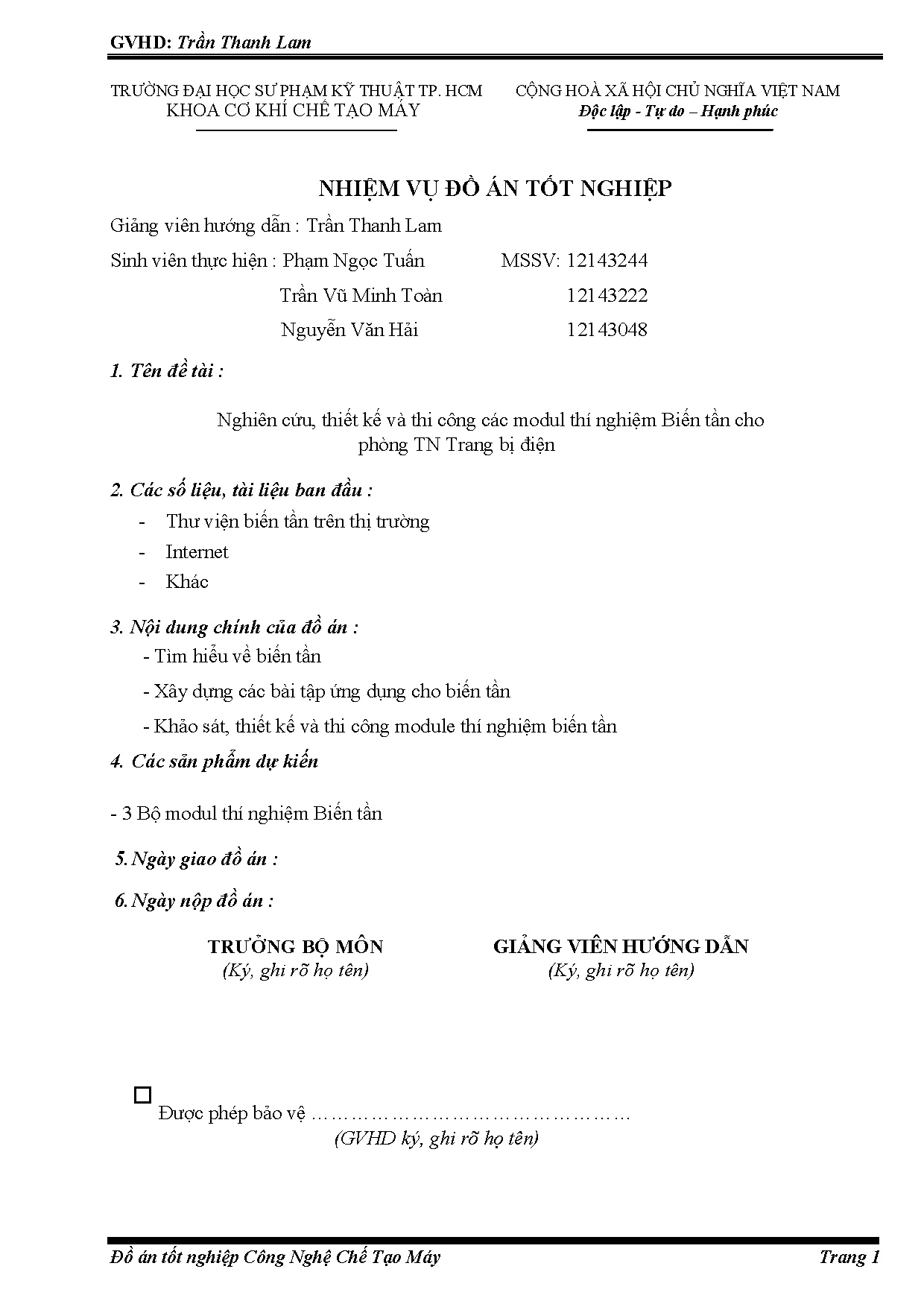 Đồ án tốt nghiệp - Nghiên cứu, thiết kế và thi công các Module thí nghiệm biến tần