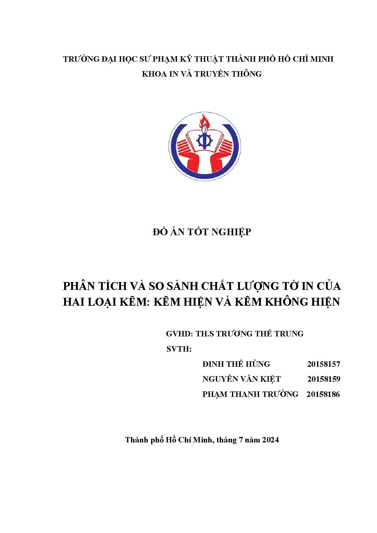 Đồ án tốt nghiệp - Phân tích và so sánh chất lượng tờ in của hai loại kẽm: kẽm hiện và kẽm thông H - Trang 2
