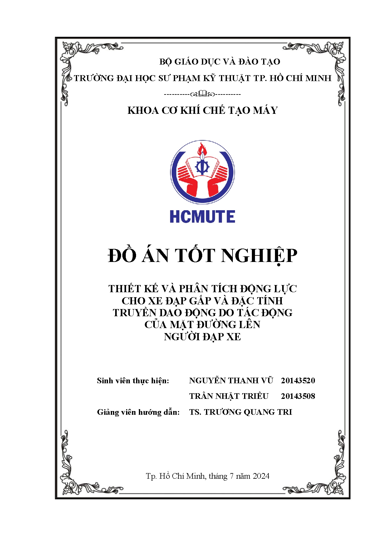 Đồ án tốt nghiệp - Thiết kế và phân tích động lực cho xe đạp gấp và đặc tính truyền dao ĐDTĐCMĐLNĐX