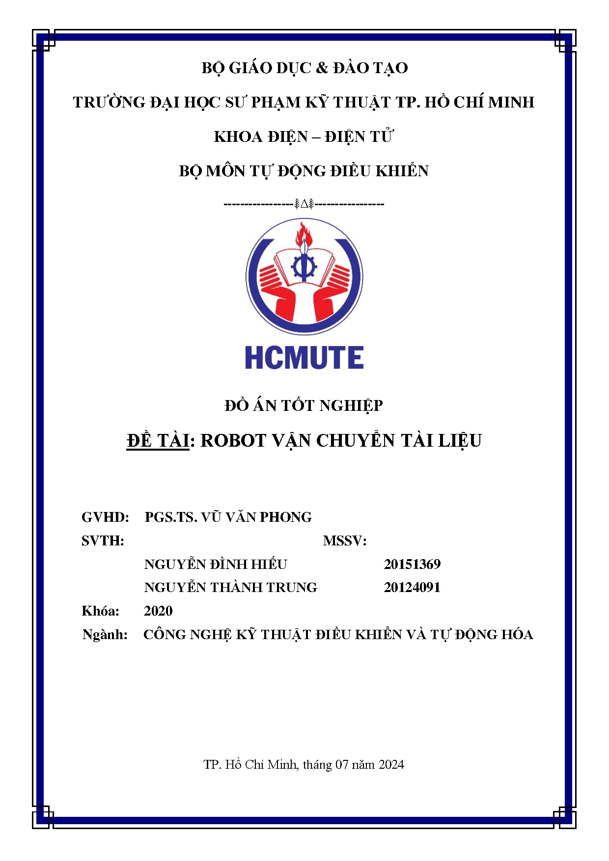 Đồ án tốt nghiệp - Robot vận chuyển tài liệu