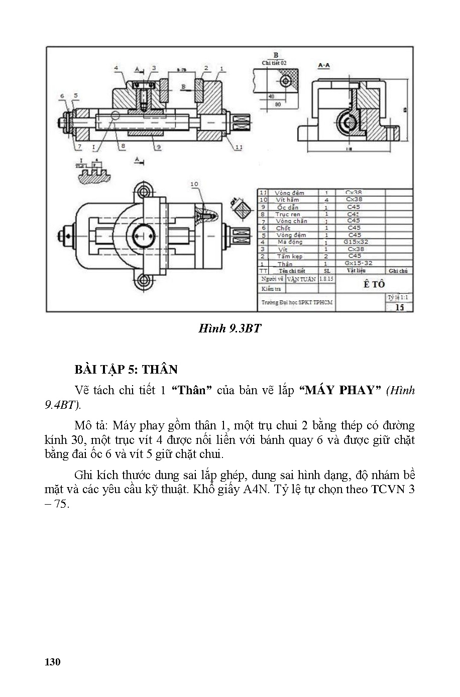 Bài tập hình họa - Vẽ kỹ thuật (HCMUTE) - Trang 130