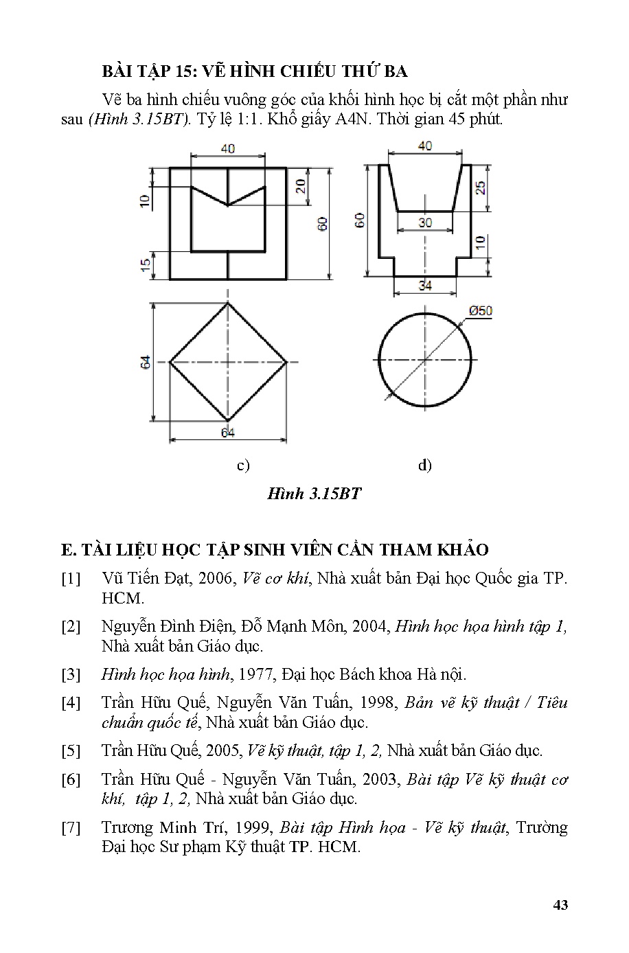 Bài tập hình họa - Vẽ kỹ thuật (HCMUTE) - Trang 43