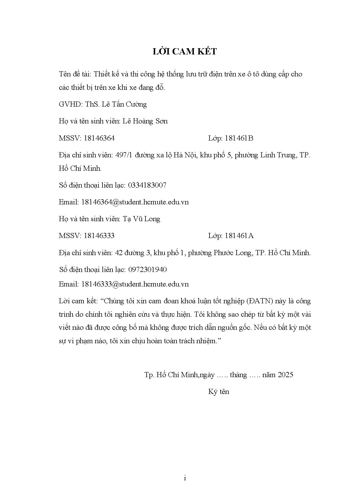 Đồ án tốt nghiệp - Thiết kế và thi công hệ thống lưu trữ điện trên xe ô tô dùng cấp cho các TBTXKXĐĐ - Trang 3