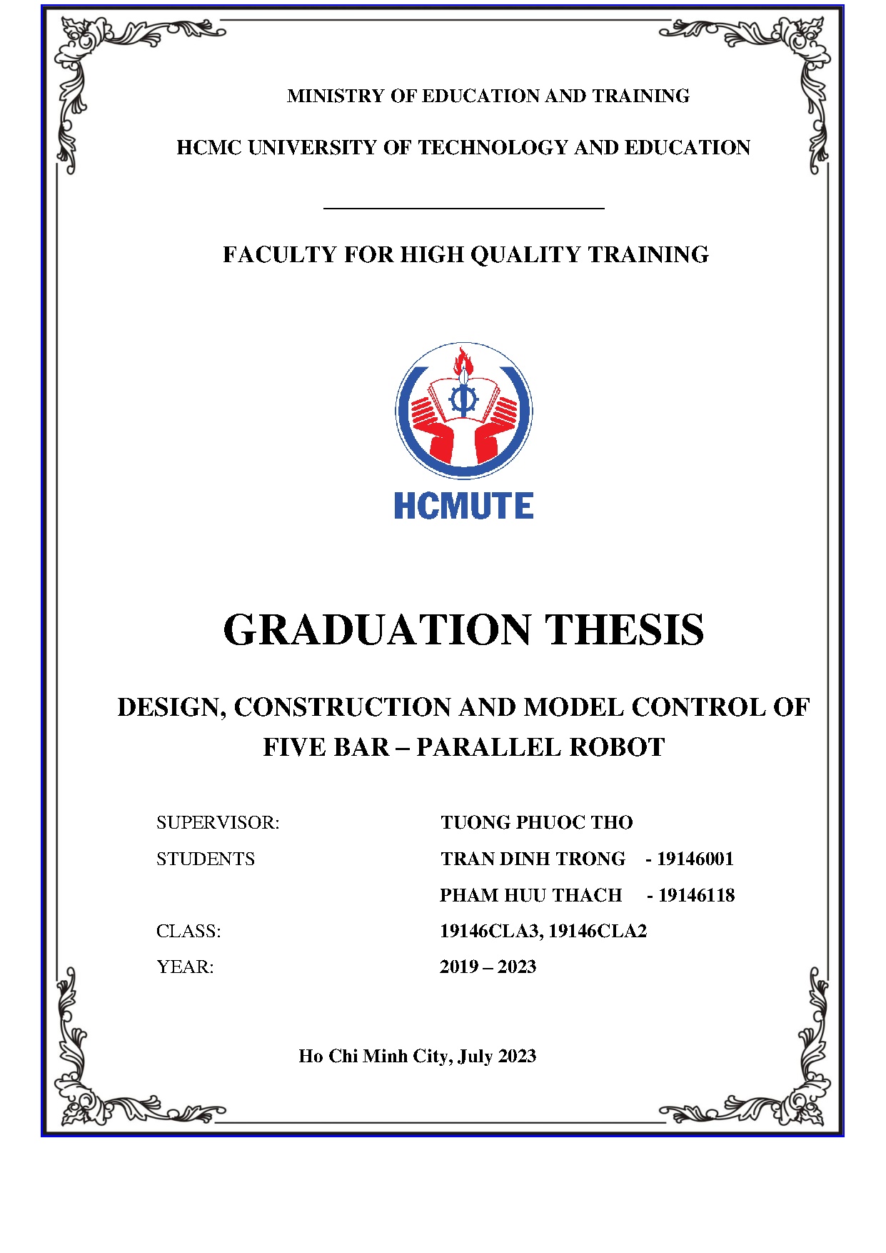 Đồ án tốt nghiệp - Design, construction and model control of five bar - Parallel robot