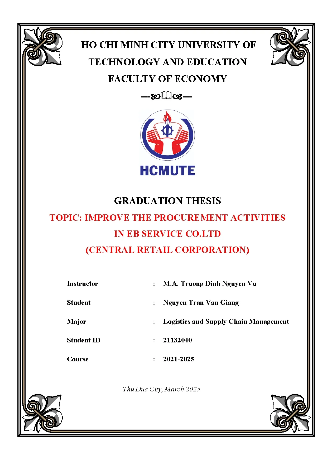 Đồ án tốt nghiệp - Improve the Procurement activities in EB Service Co.,Ltd (Central Retail C