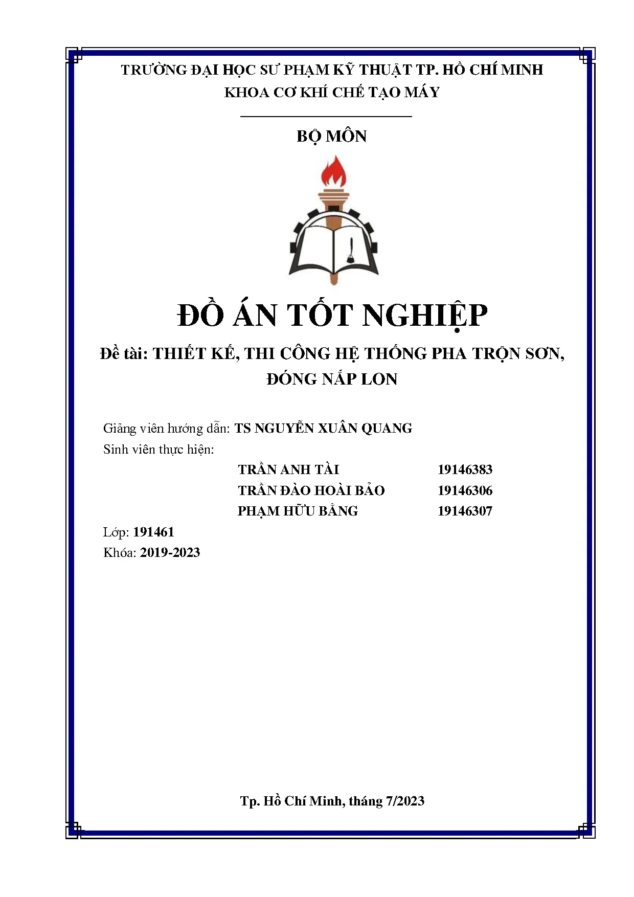 Đồ án tốt nghiệp - Thiết kế thi công hệ thống pha trộn sơn, đóng nắp lon