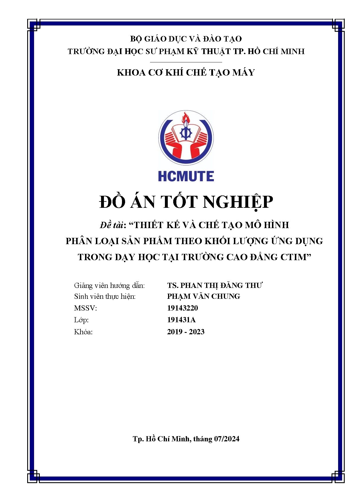 Đồ án tốt nghiệp - Thiết kế và chế tạo mô hình phân loại sản phẩm theo khối lượng ứng dụng TDHTTCĐC
