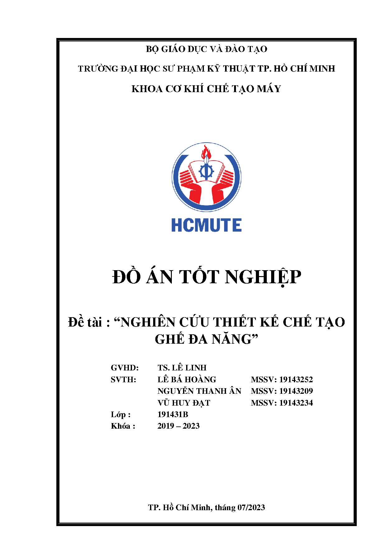 Đồ án tốt nghiệp - Nghiên cứu thiết kế chế tạo ghế đa năng