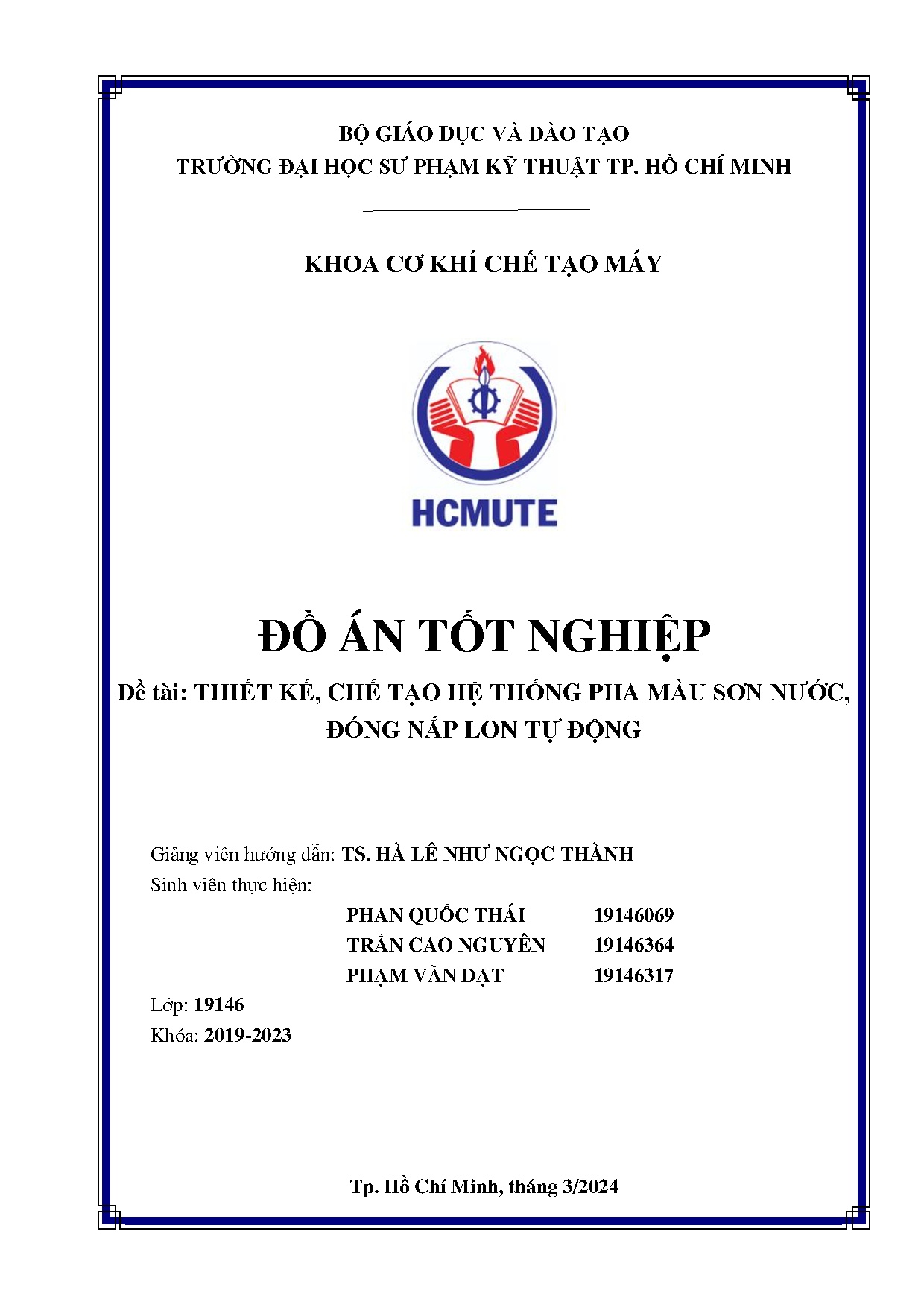 Đồ án tốt nghiệp - Thiết kế, chế tạo hệ thống pha màu sơn nước, đóng nắp lon tự động