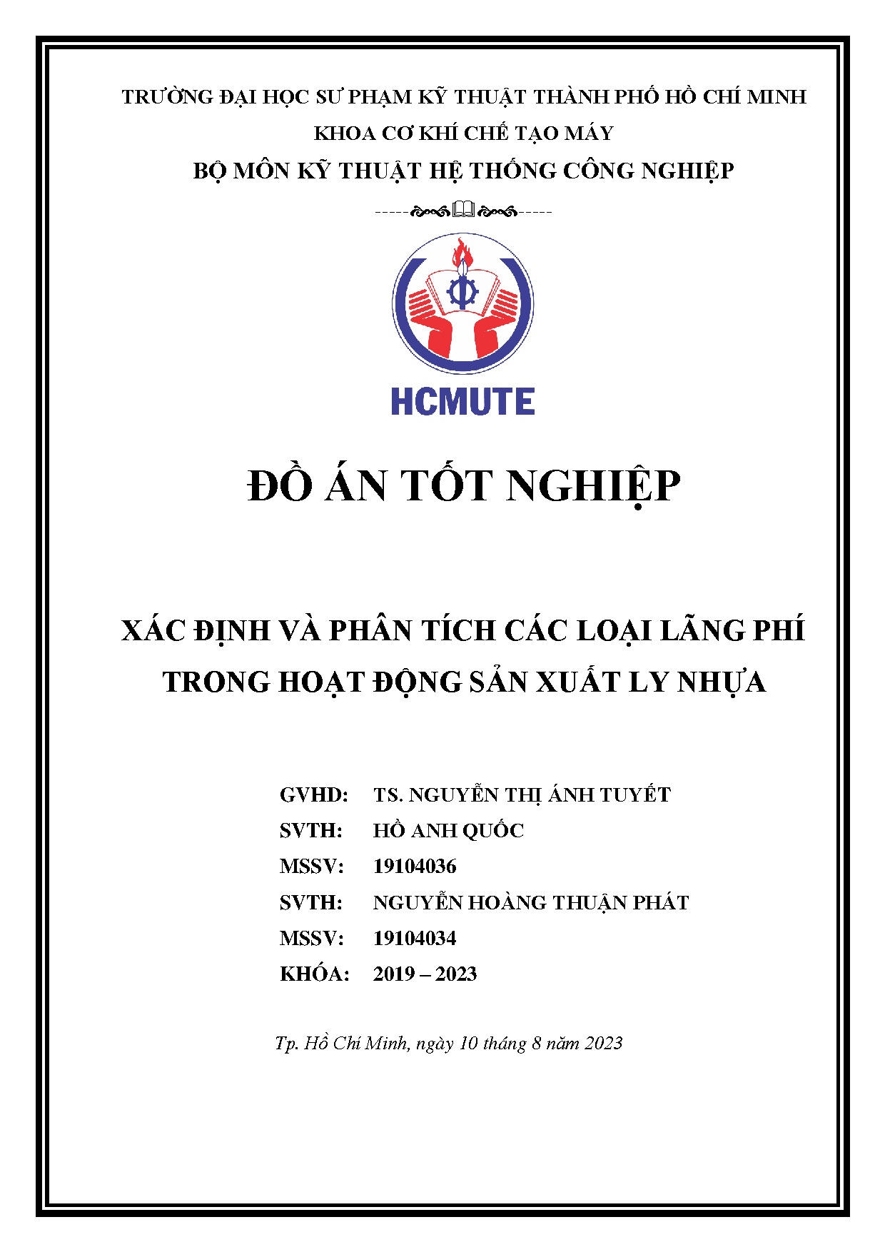 Đồ án tốt nghiệp - Xác định và phân tích các loại lãng phí trong hoạt động sản xuất ly nhựa