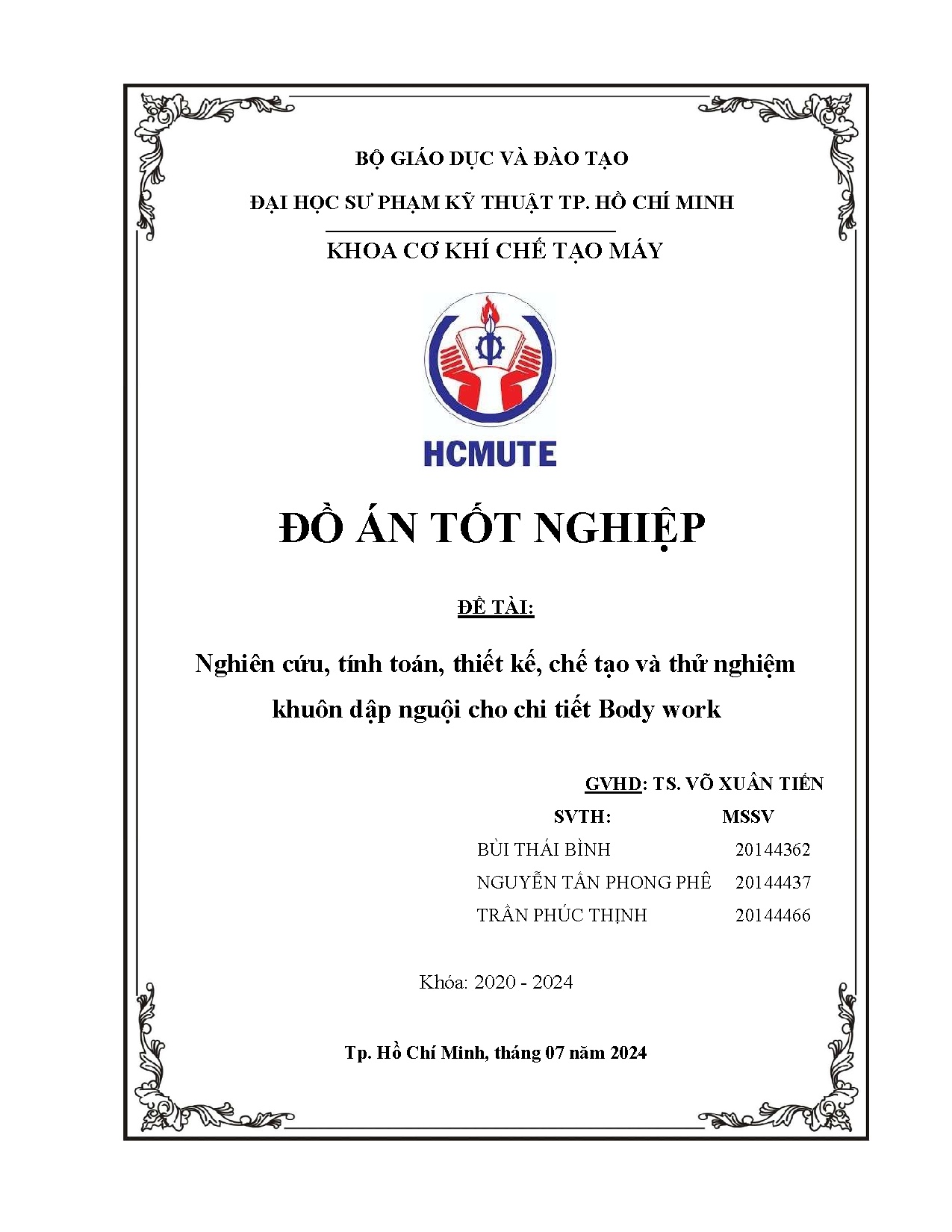 Đồ án tốt nghiệp - Nghiên cứu, tính toán, thiết kế, chế tạo và thử nghiệm khuôn dập nguội cho CTBW