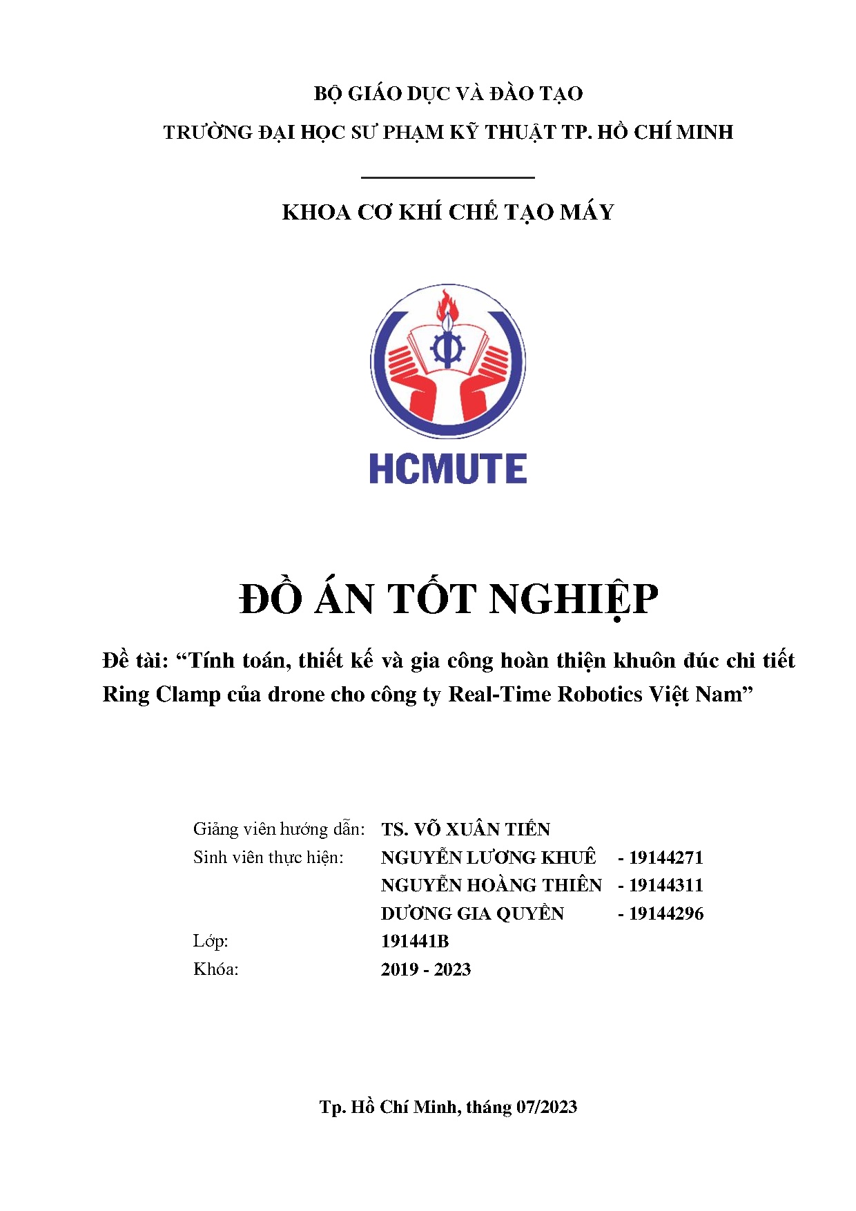 Đồ án tốt nghiệp - Tính toán, thiết kế và gia công hoàn thiện khuôn đúc chi tiết Ring CCDCCTRRVN