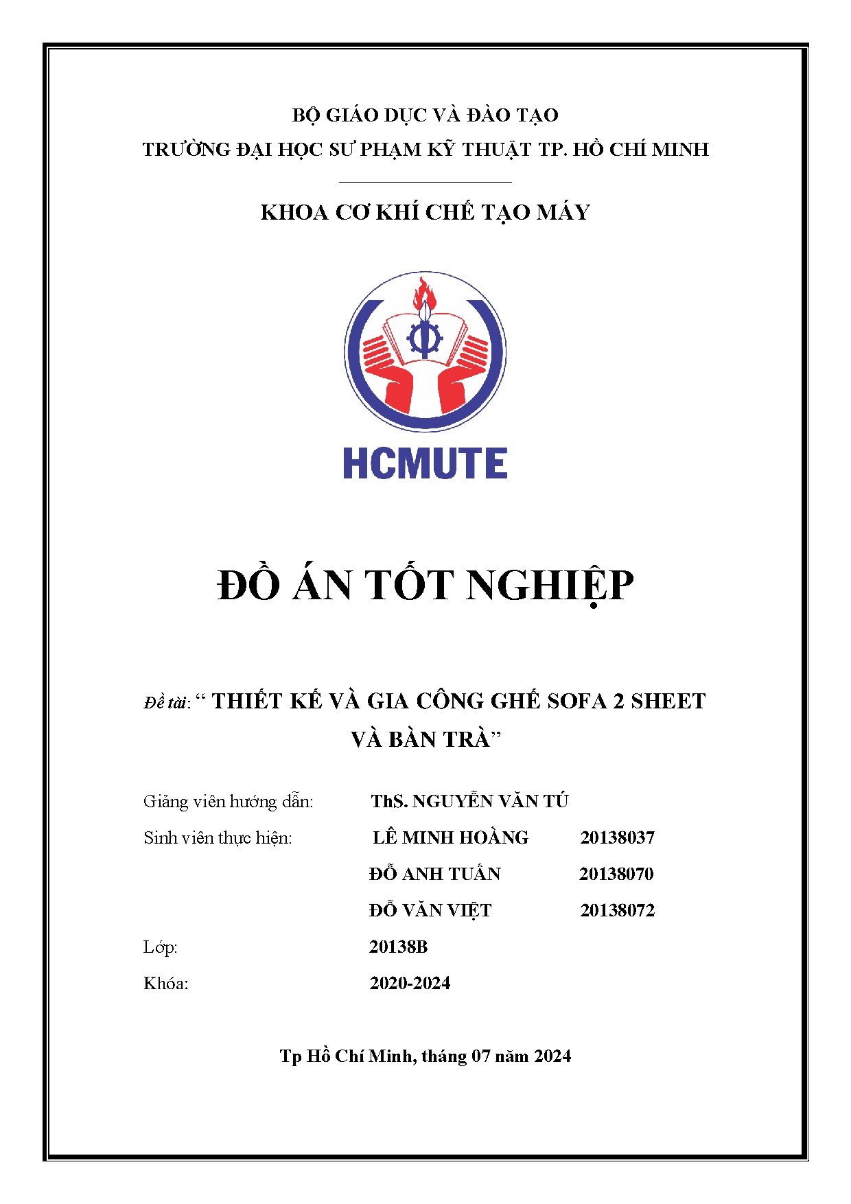 Đồ án tốt nghiệp - Thiết kế và gia công ghế sofa 2 sheet và bàn trà