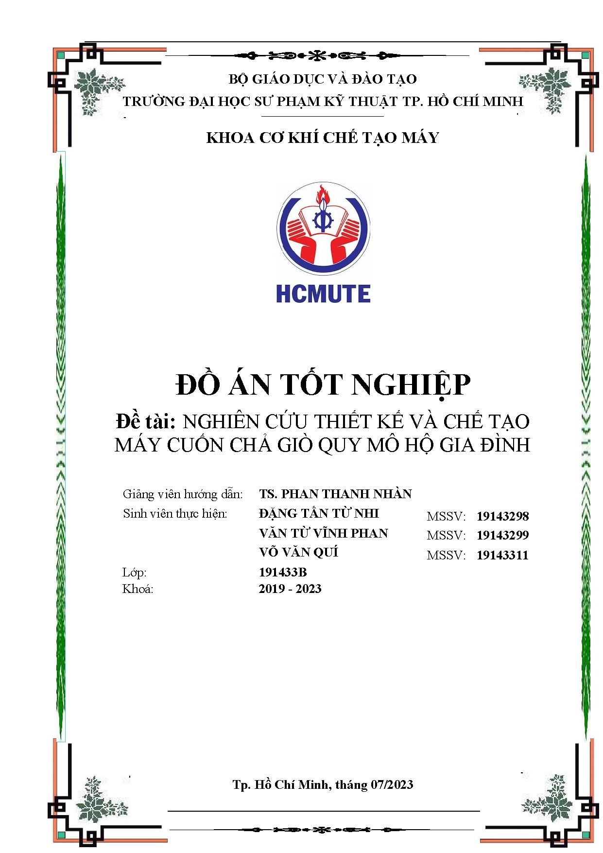 Đồ án tốt nghiệp - Nghiên cứu, thiết kế và chế tạo máy cuốn chả giò quy mô hộ gia đình