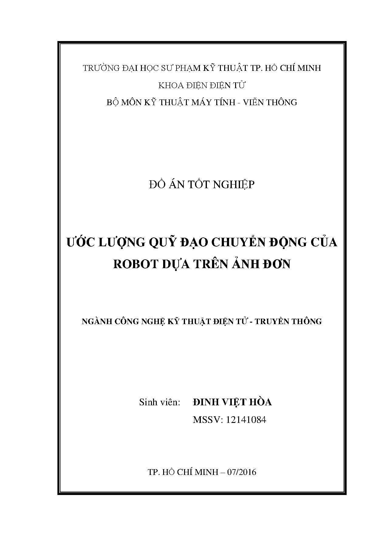 Đồ án tốt nghiệp - Ước lượng quỹ đạo chuyển động của robot dựa trên ảnh đơn