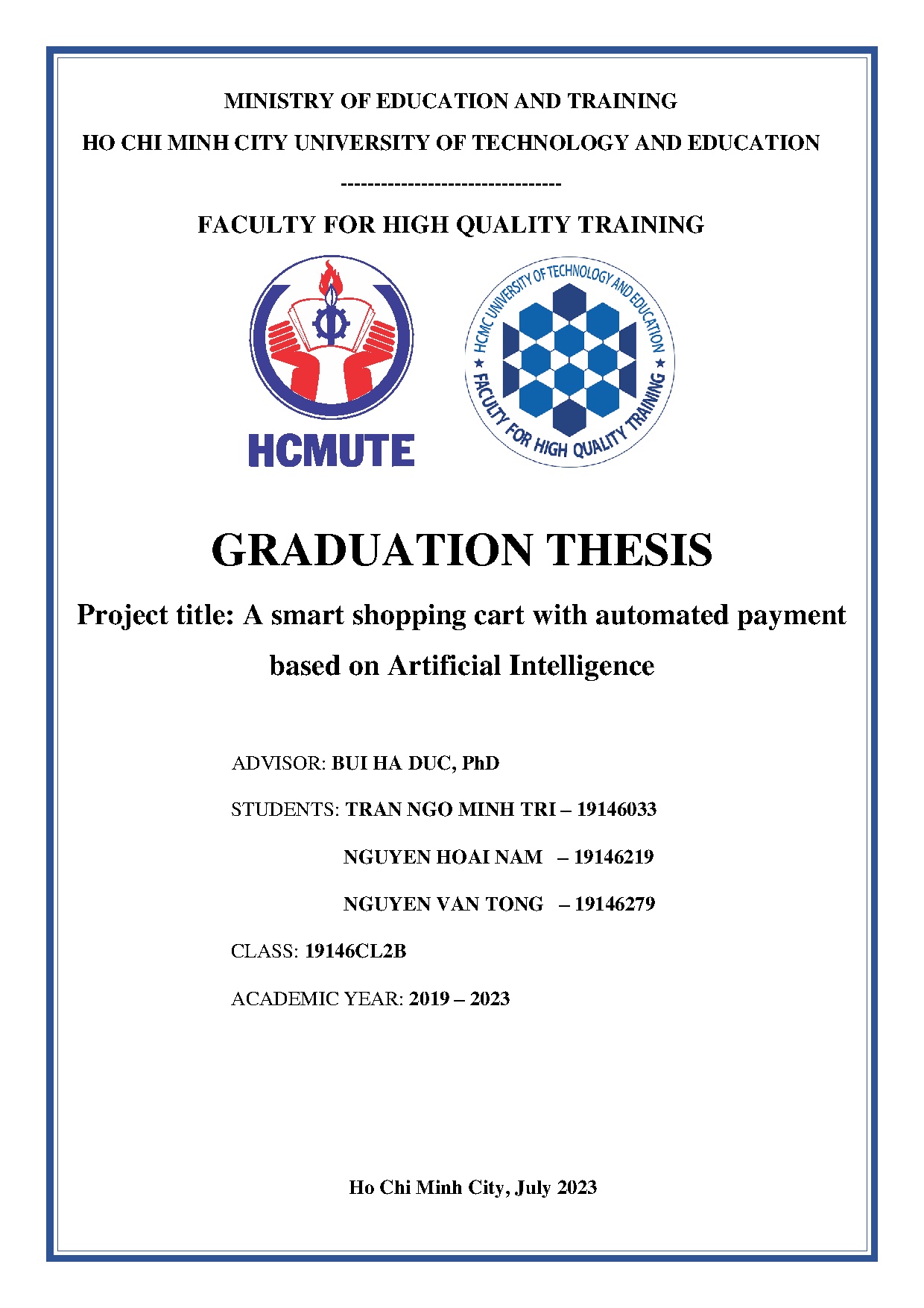 Đồ án tốt nghiệp - A smart shopping cart with automated payment based on artificial intelligence