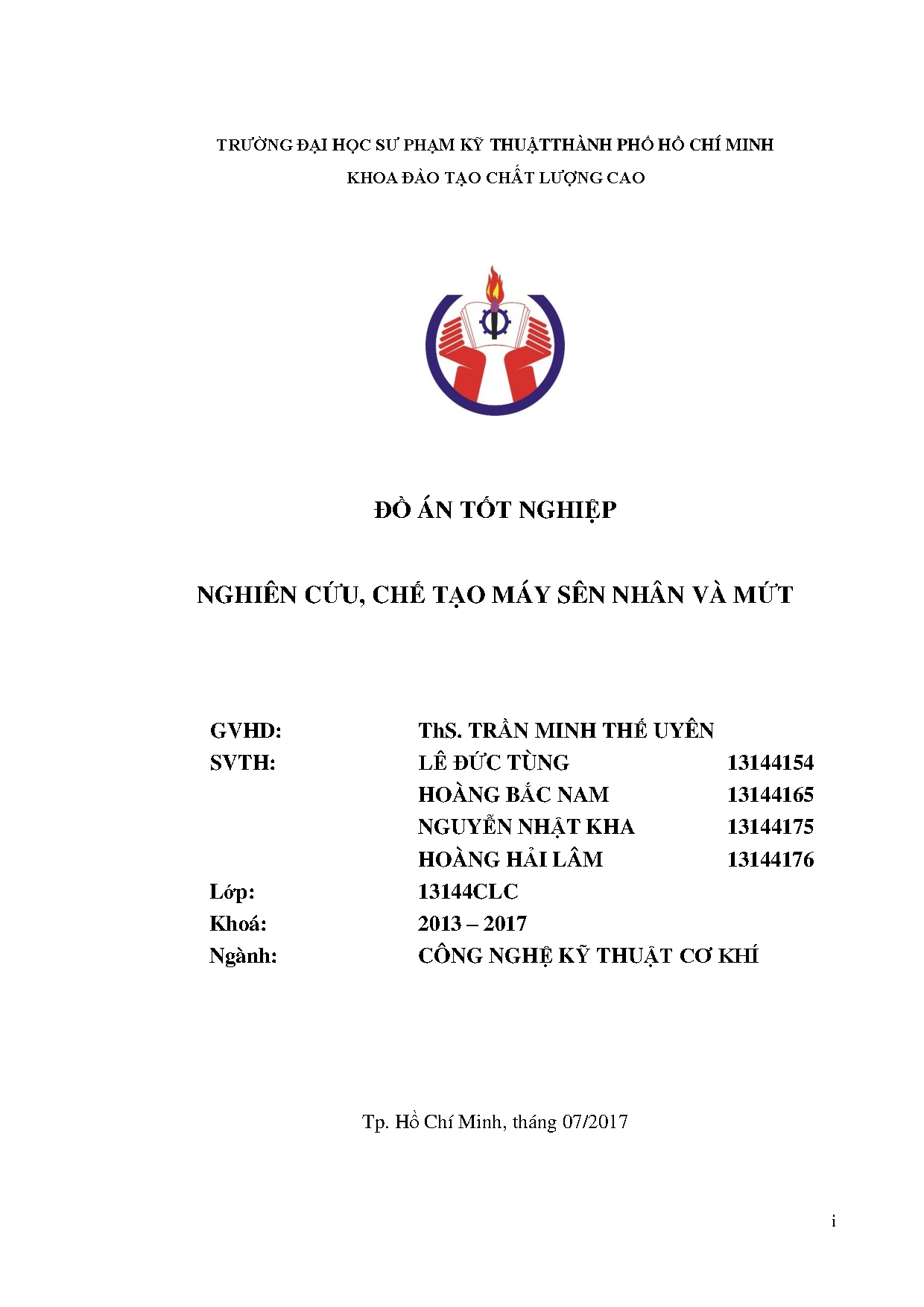 Đồ án tốt nghiệp - Nghiên cứu, chế tạo máy sên nhân và mứt