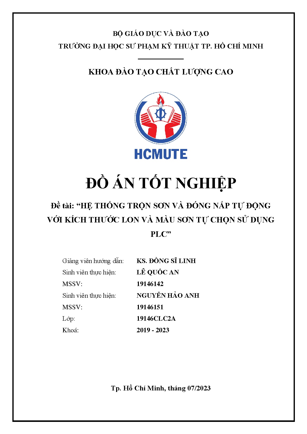 Đồ án tốt nghiệp - Hệ thống trộn sơn và đóng nắp tự động với kích thước lon và màu sơn tự chọn sử DP