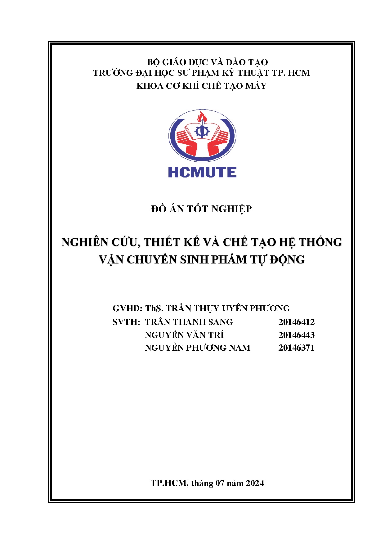 Đồ án tốt nghiệp - Nghiên cứu, thiết kế và chế tạo hệ thống vận chuyển sinh phẩm tự động