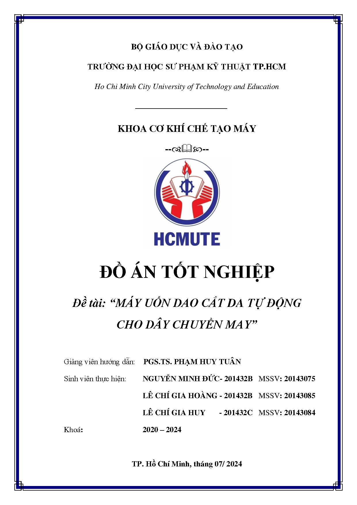 Đồ án tốt nghiệp - Máy uốn dao cắt da tự động cho dây chuyền may