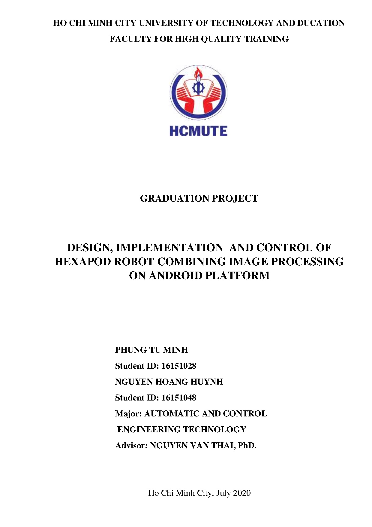 Đồ án tốt nghiệp - Design, implementation and con trol of hexapod Robot combining image POAP