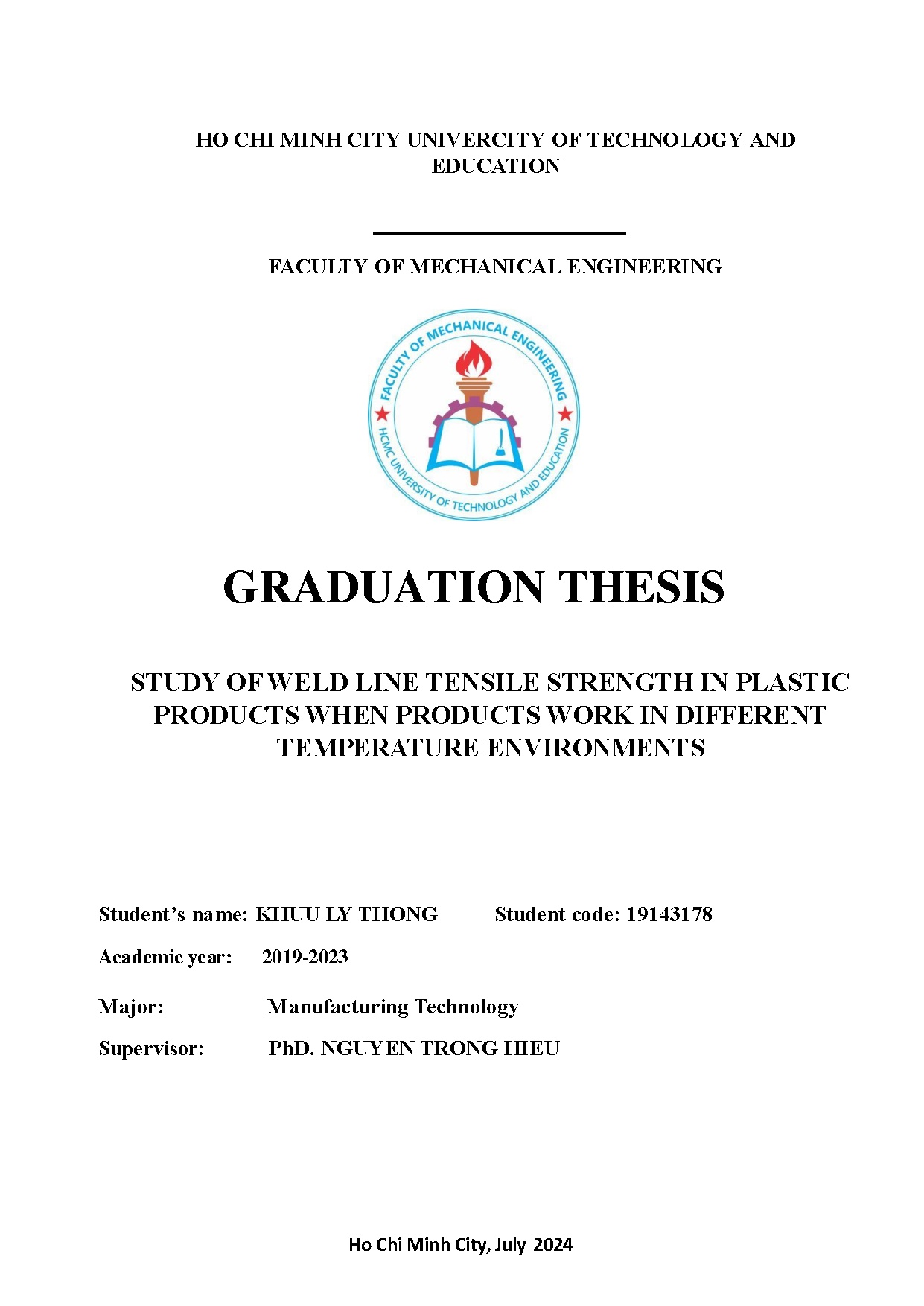 Đồ án tốt nghiệp - Study of weld line tensile strength in plastic products when products work in DTE