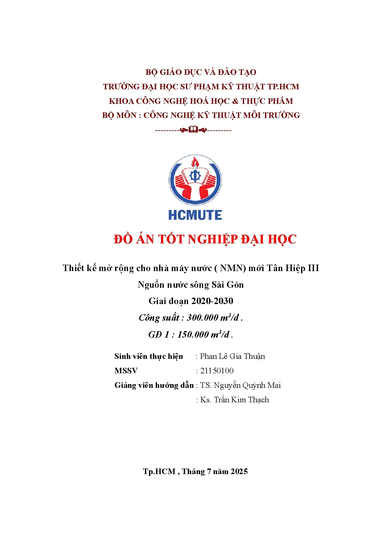 Đồ án tốt nghiệp - Thiết kế mở rộng cho nhà máy nước (NMN) mới Tân Hiệp III NNSSGGĐ 2 - 2 CS 3 G 1 - Trang 2