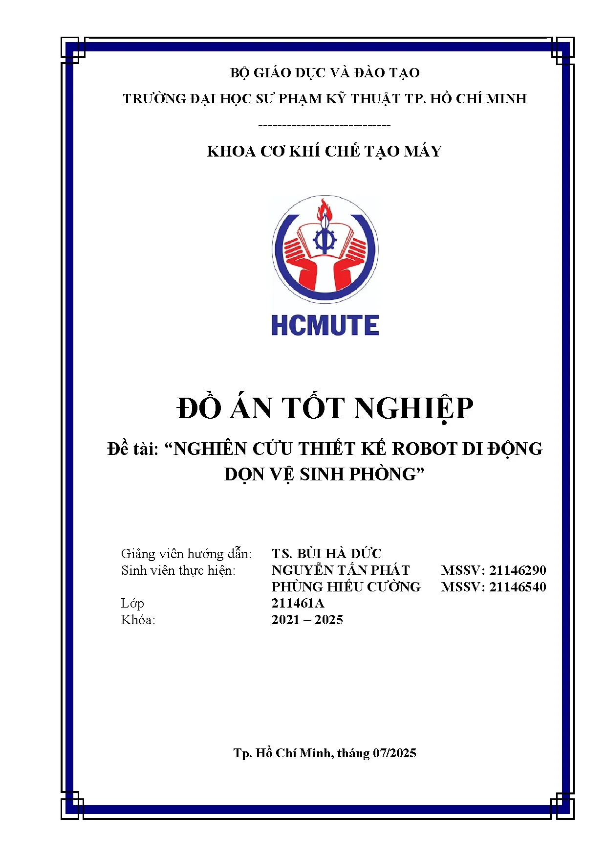 Đồ án tốt nghiệp - Nghiên cứu thiết kế robot di động dọn vệ sinh phòng