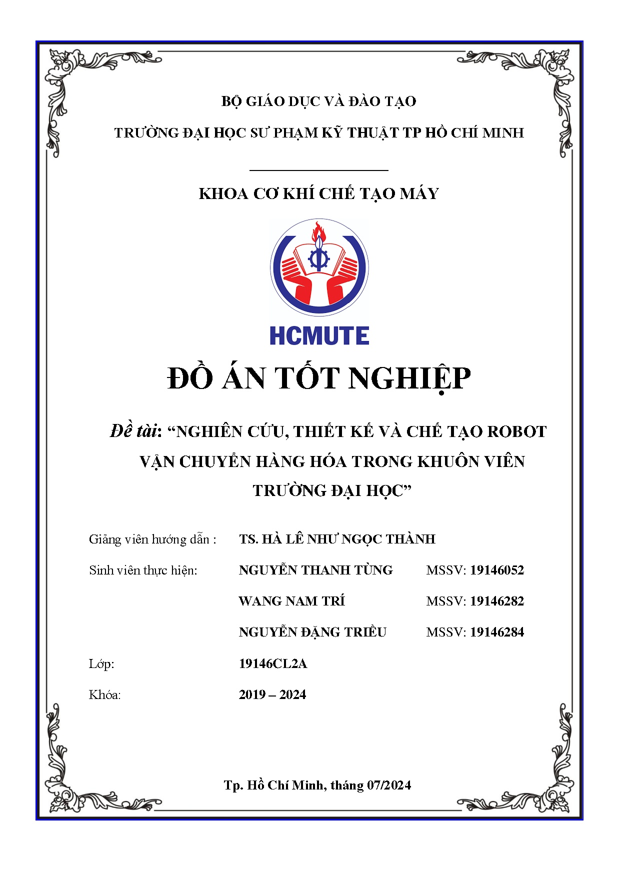 Đồ án tốt nghiệp - Nghiên cứu, thiết kế và chế tạo robot vận chuyển hàng hóa trong khuôn viên TĐH