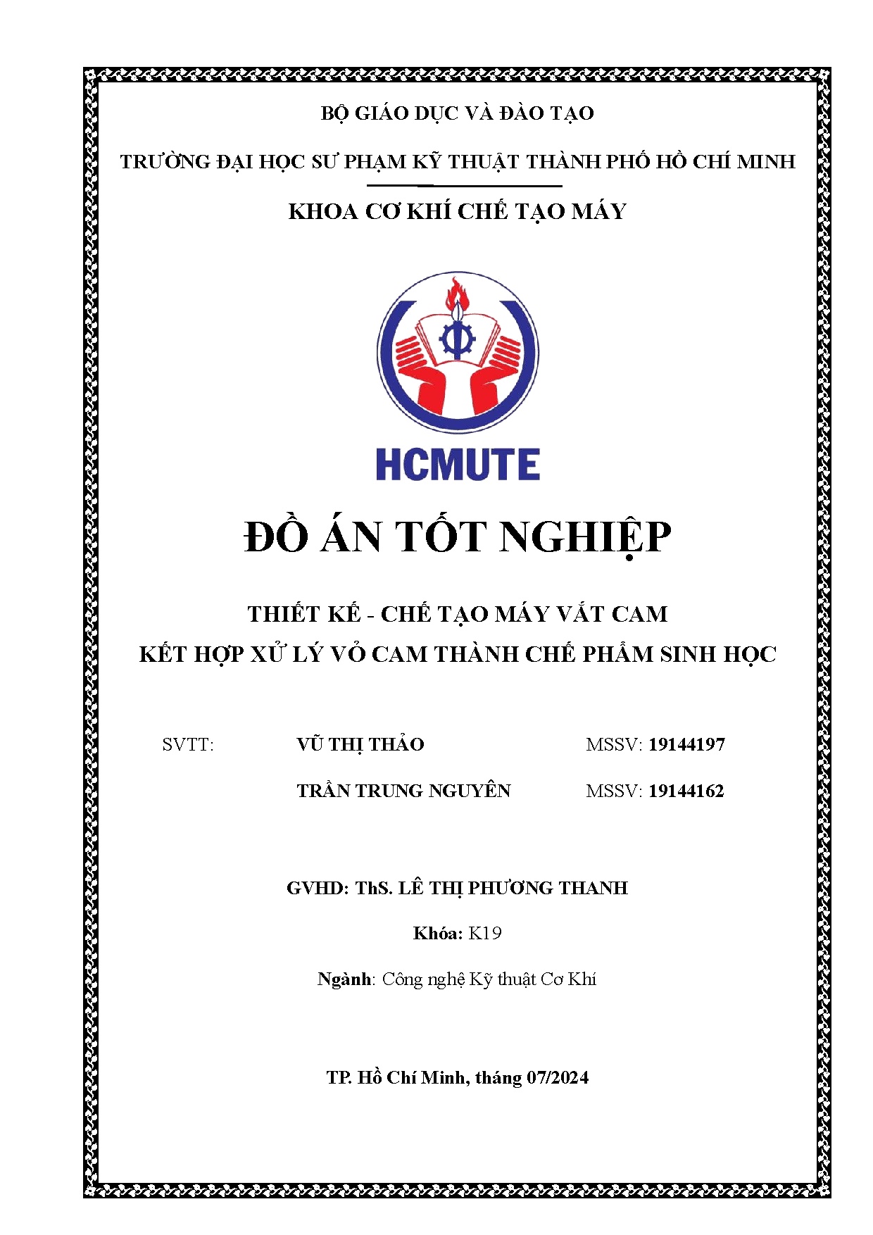 Đồ án tốt nghiệp - Thiết kế-chế tạo máy vắt cam kết hợp xử lý vỏ cam thành chế phẩm sinh học