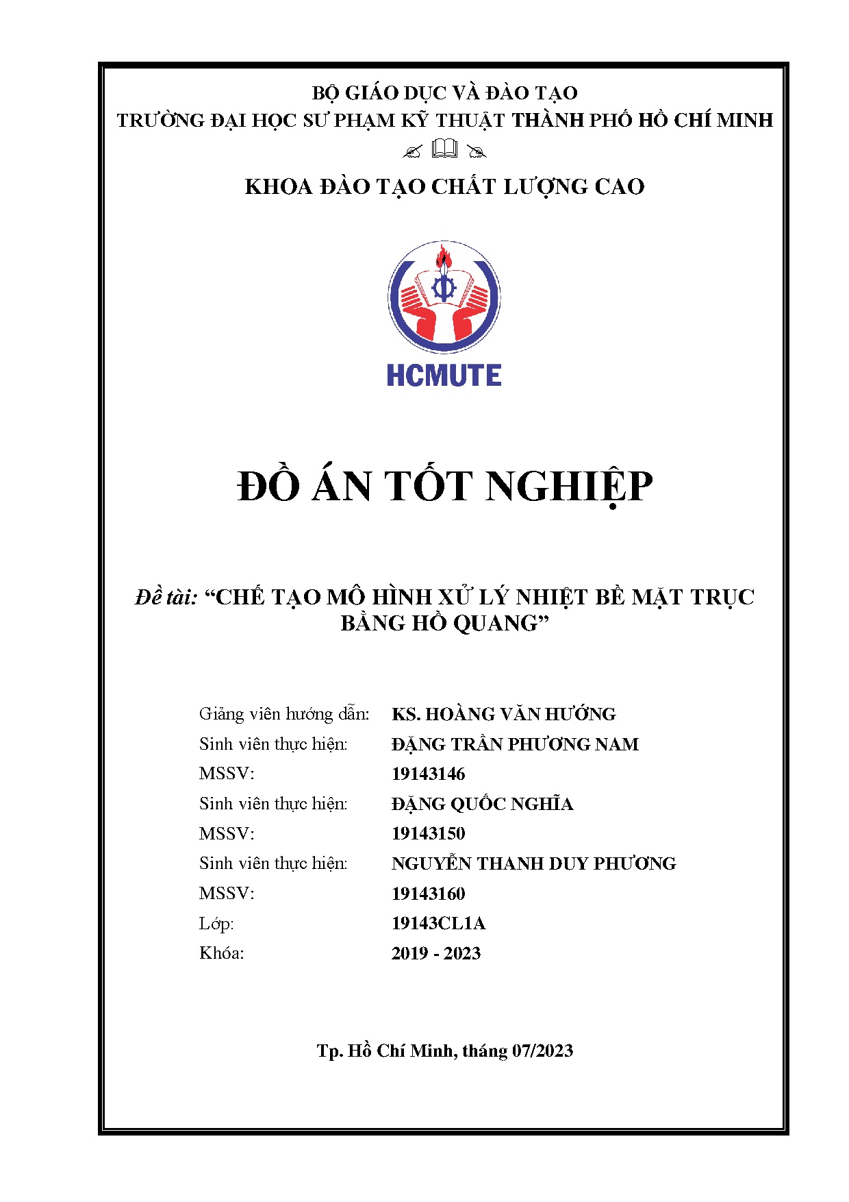 Đồ án tốt nghiệp - Chế tạo mô hình xử lý nhiệt bề mặt trục bằng hồ quang