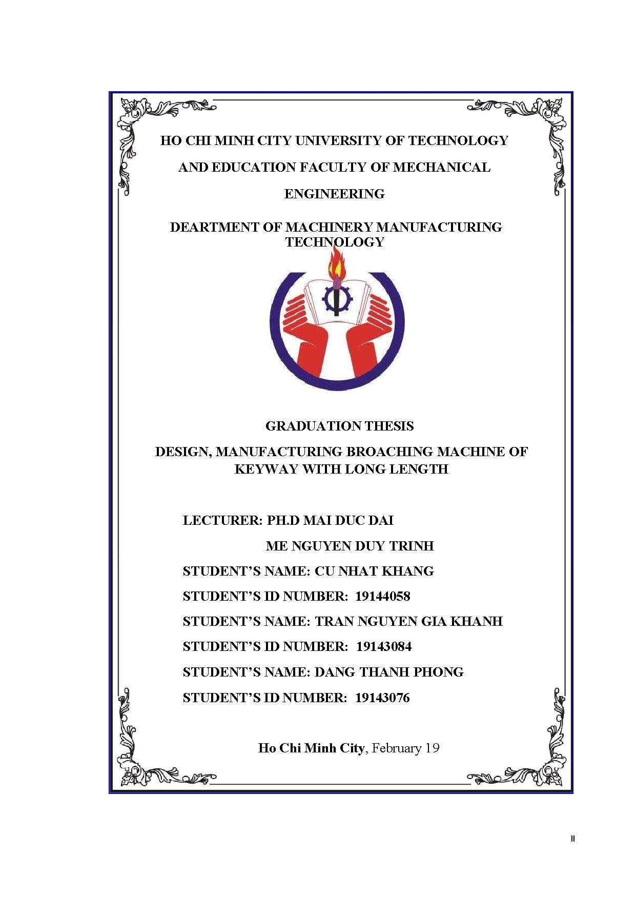 Đồ án tốt nghiệp - Design, manufacturing broaching machine of keyway with long length