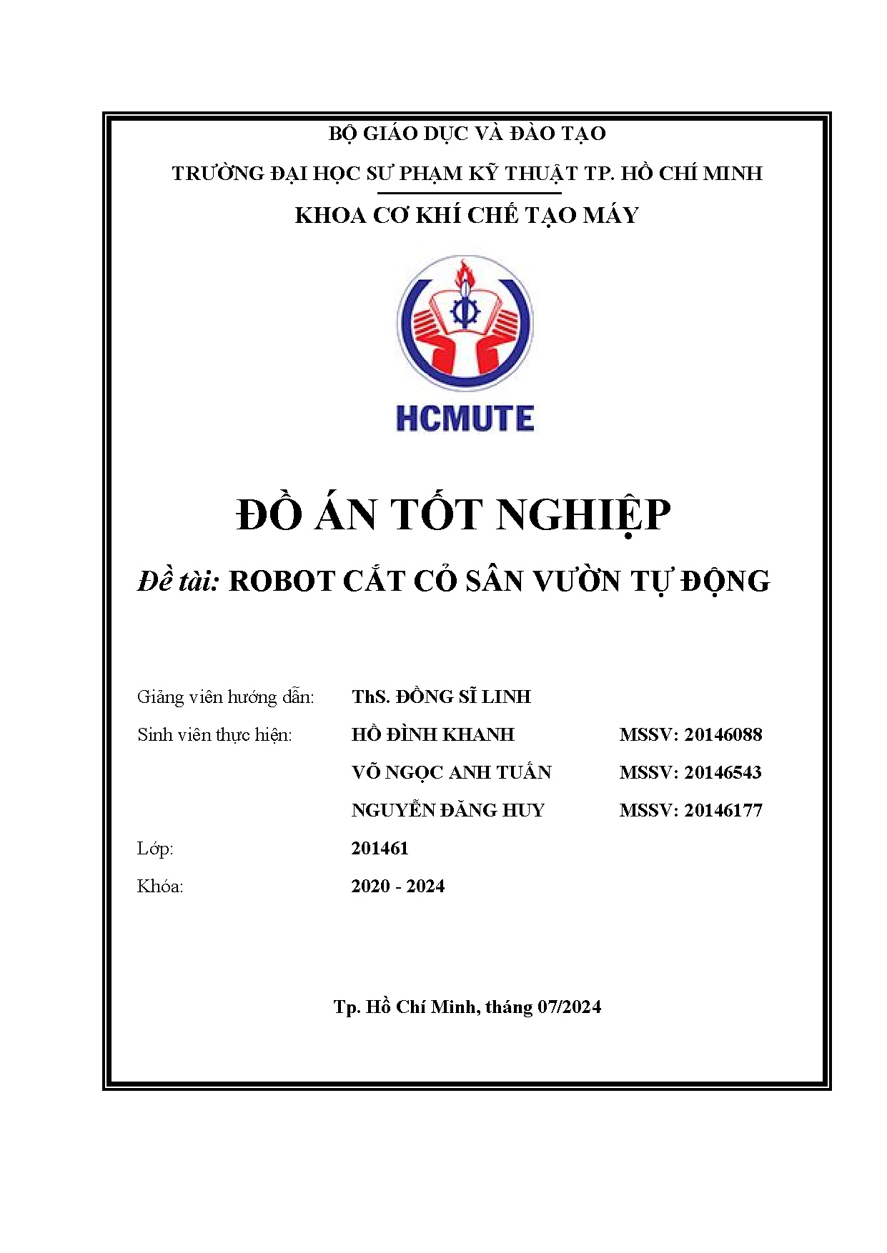 Đồ án tốt nghiệp - Robot cắt cỏ sân vườn tự động