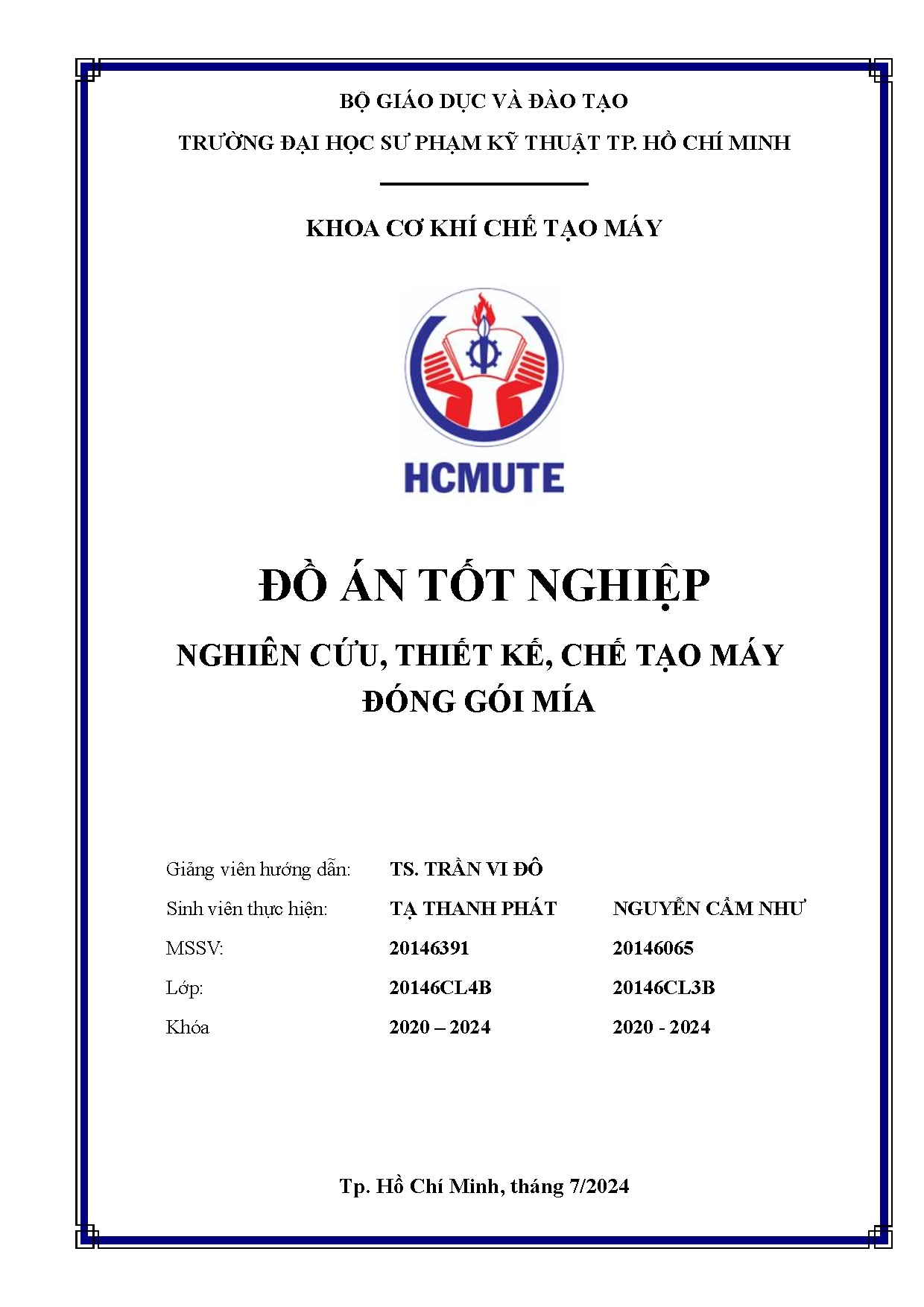 Đồ án tốt nghiệp - Nghiên cứu, thiết kế, chế tạo máy đóng gói mía