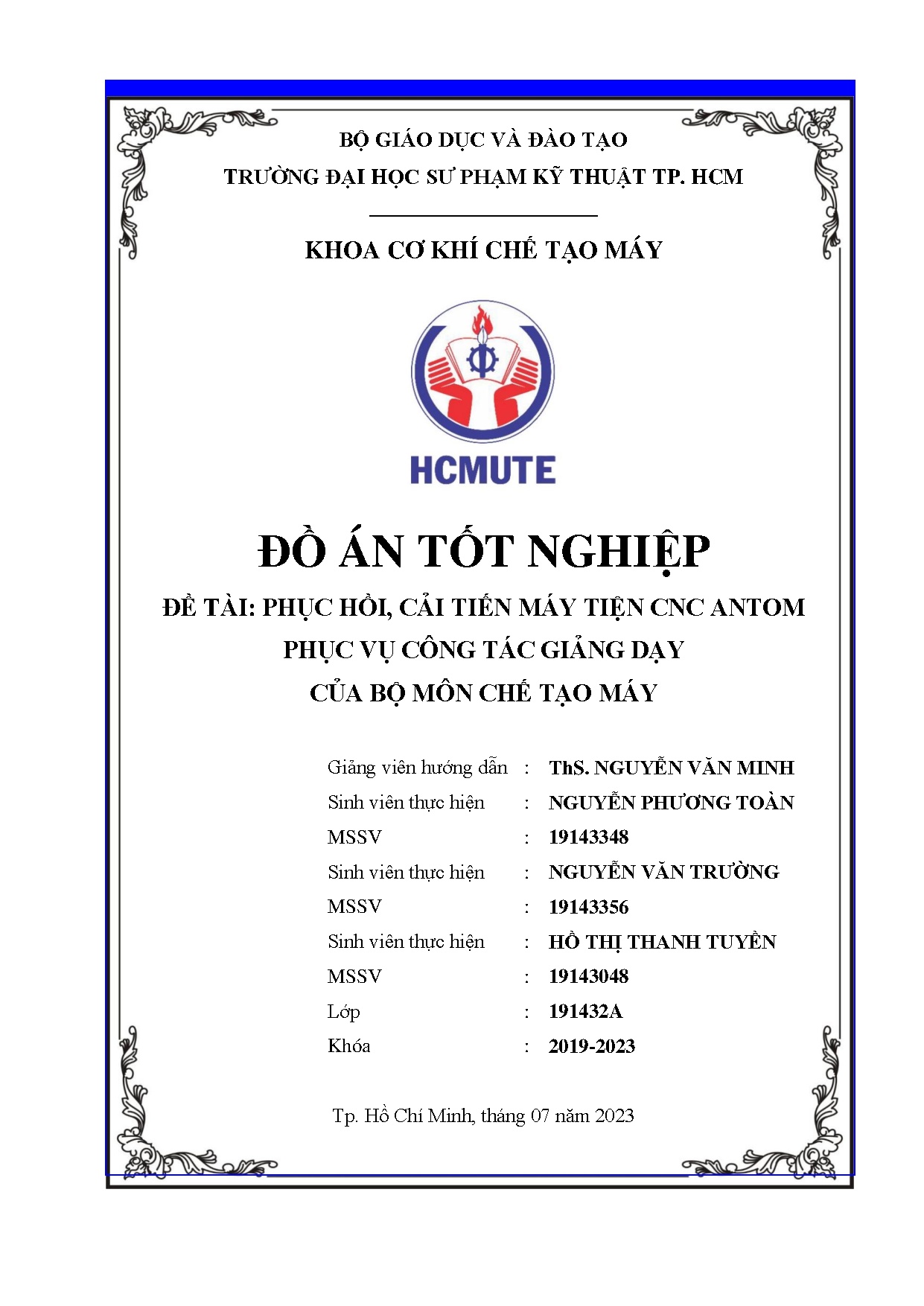 Đồ án tốt nghiệp - Phục hồi, cải tiến máy tiện CNC antom phục vụ công tác giảng dạy của bộ môn CTM