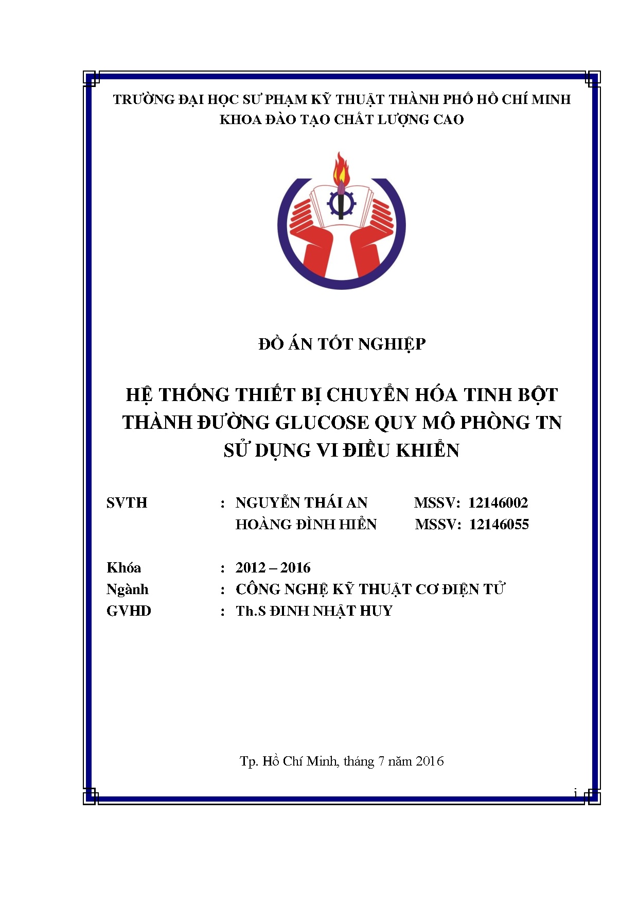 Đồ án tốt nghiệp - Hệ thống thiết bị chuyển hóa tinh bột thành đường glucose quy mô phòng tn sử DVĐK