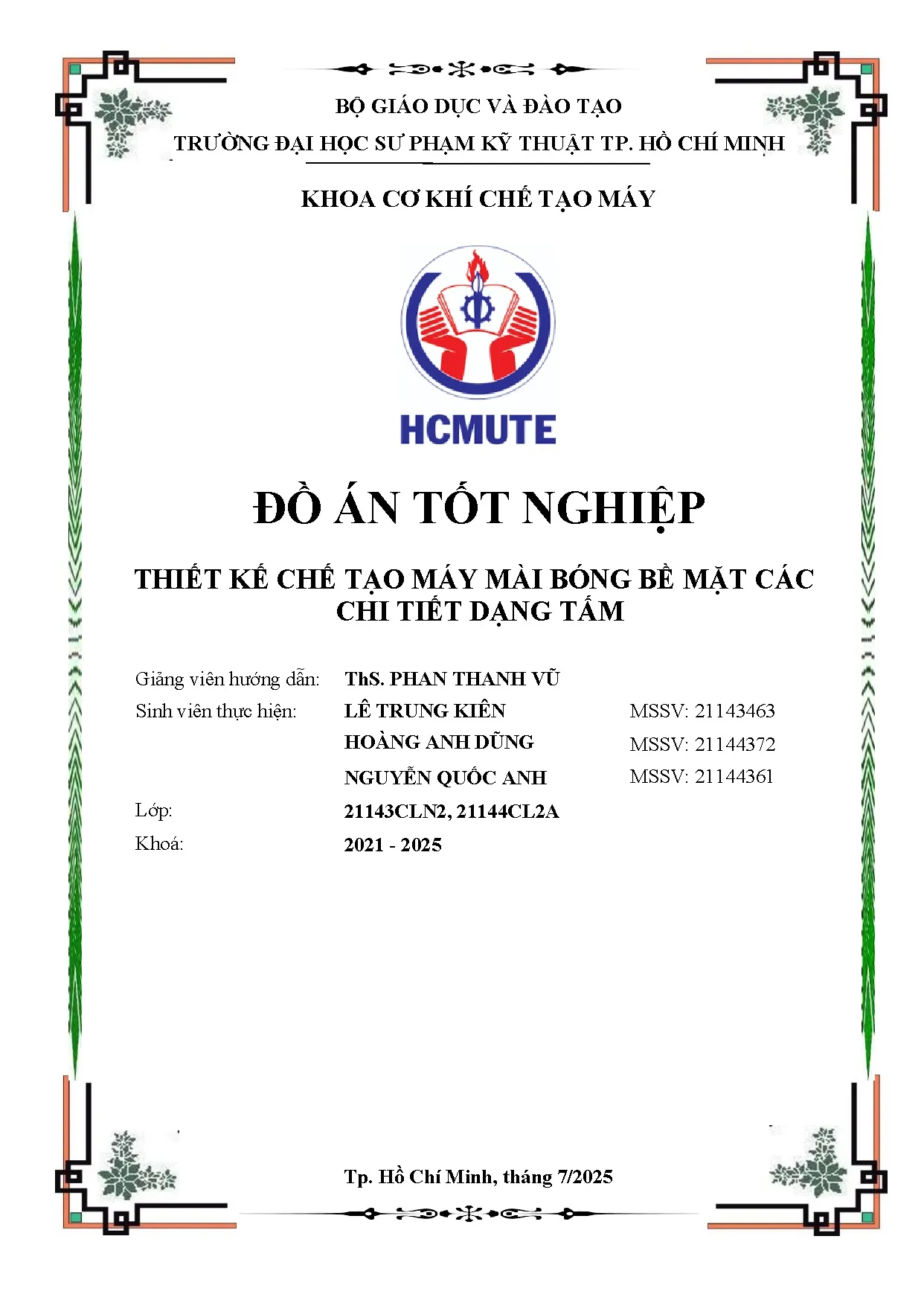 Đồ án tốt nghiệp - Thiết kế chế tạo máy mài bóng bề mặt các chi tiết dạng tấm